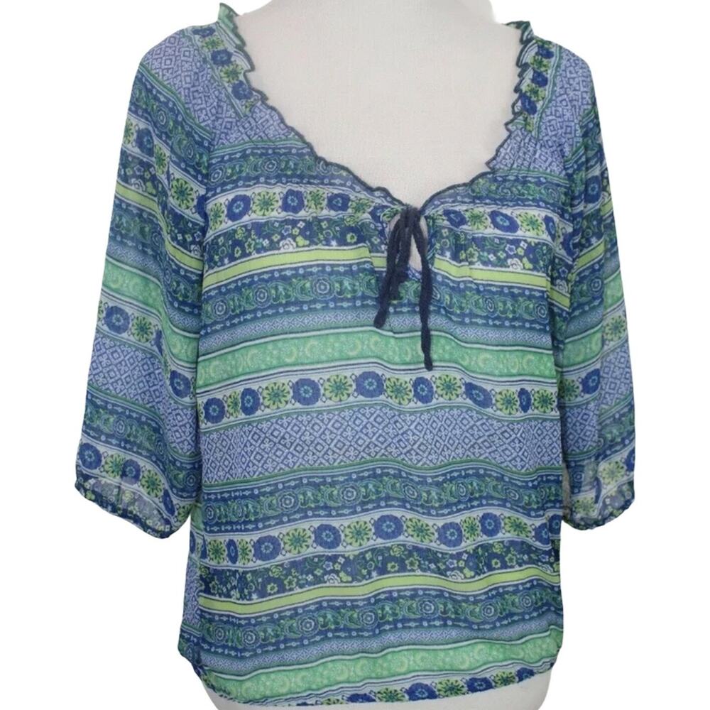 Vintage Women's Top Sheer Boho Trendy Y2K Floral City Peasant Preppy Hippie S‎